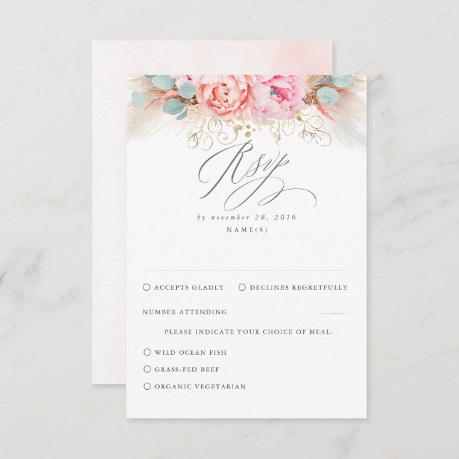 Mariage en herbe rose Pampas flou RSVP (Devant / Derrière)
