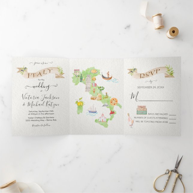 Mariage en Italie triple invitation (Intérieur)