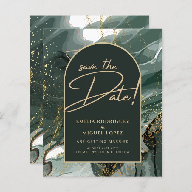 Mariage en marbre moderne Emerald Green Gold Agate (Devant / Derrière)