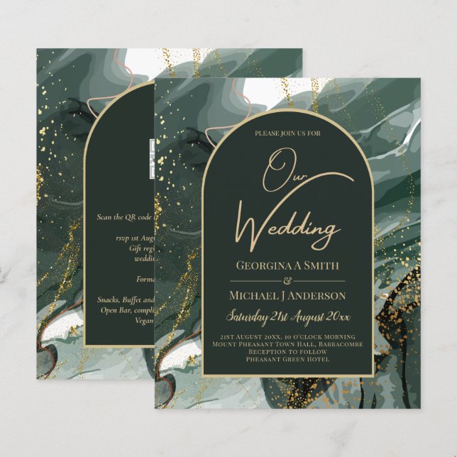 Mariage en marbre moderne Emerald Green Gold Agate (Devant / Derrière)