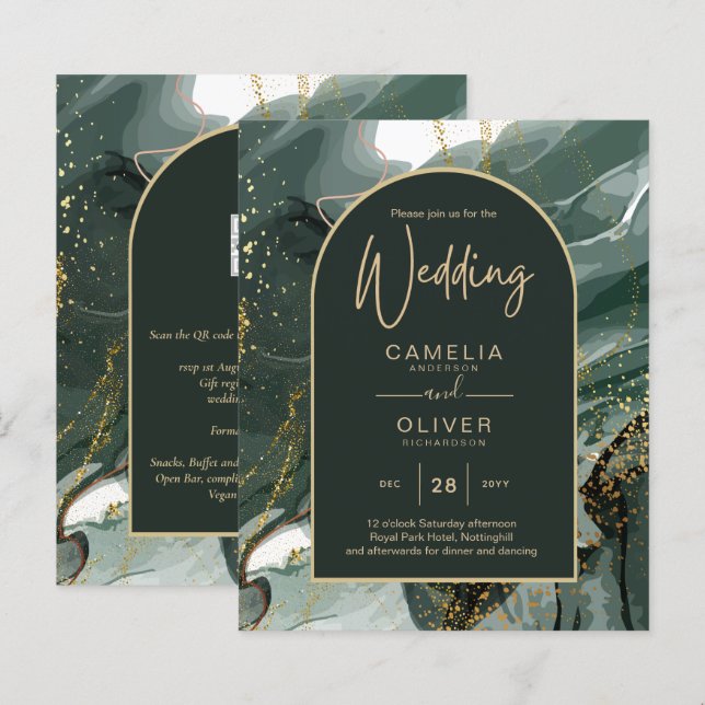 Mariage en marbre moderne Emerald Green Gold Agate (Devant / Derrière)