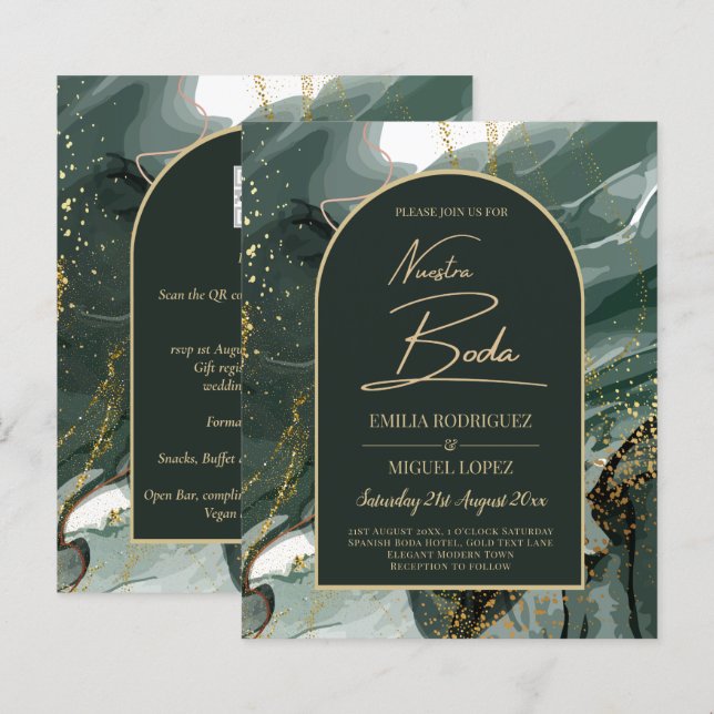 Mariage en marbre moderne Emerald Green Gold Agate (Devant / Derrière)