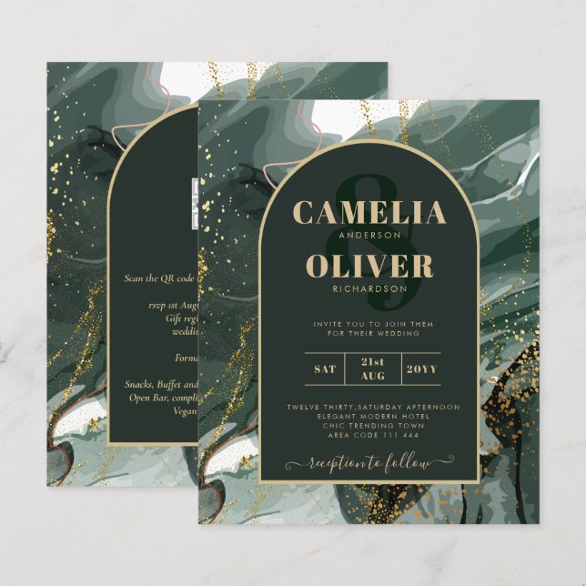 Mariage en marbre moderne Emerald Green Gold Agate (Devant / Derrière)