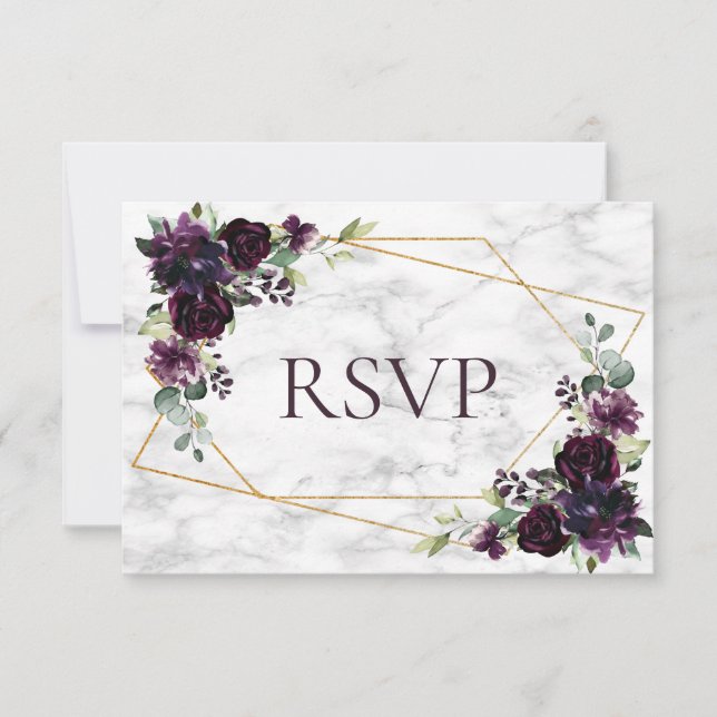 Mariage en marbre rouge prune géométrique or RSVP (Devant)