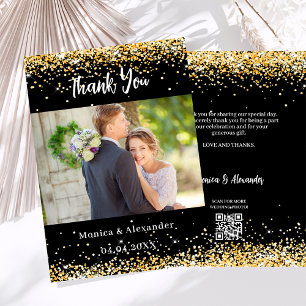 Mariage en or noir photo code QR carte de remercie