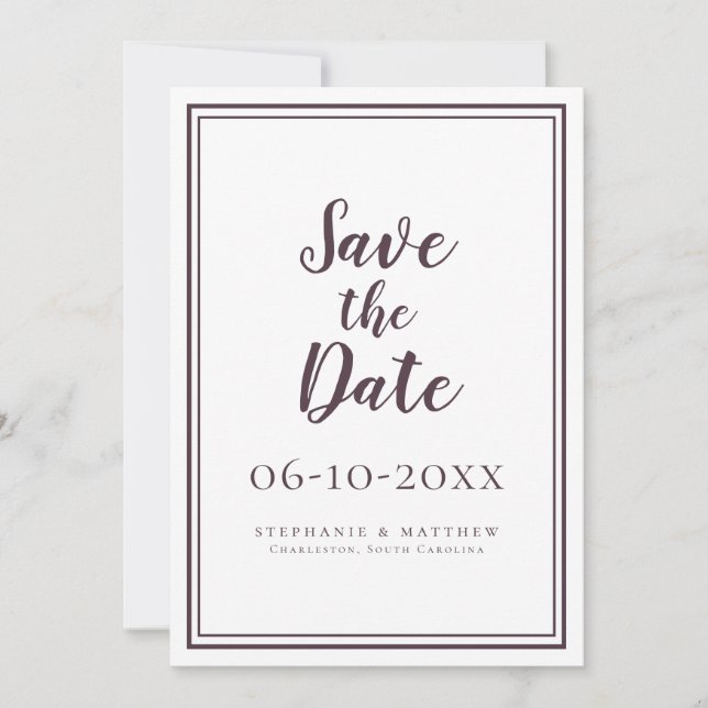 Mariage Enregistrer La Date Cassis Script Simple M (Devant)