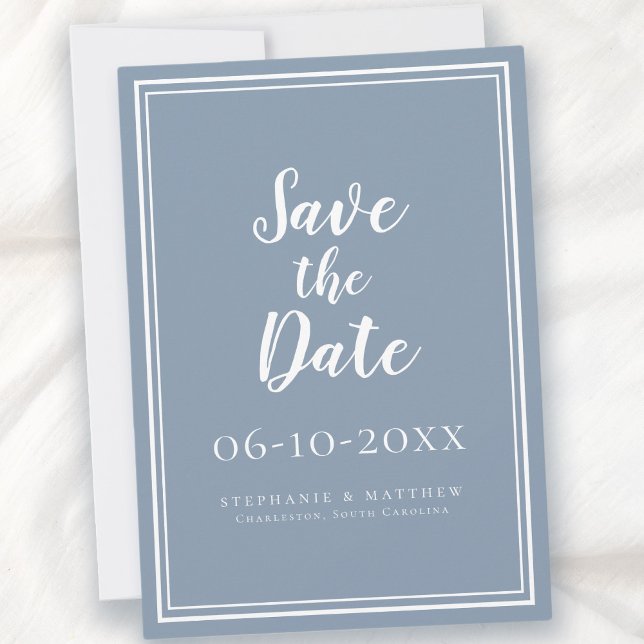 Mariage Enregistrer La Date Dusty Bleu Simple Mode (Wedding Save The Date Dusty Blue Simple Modern)