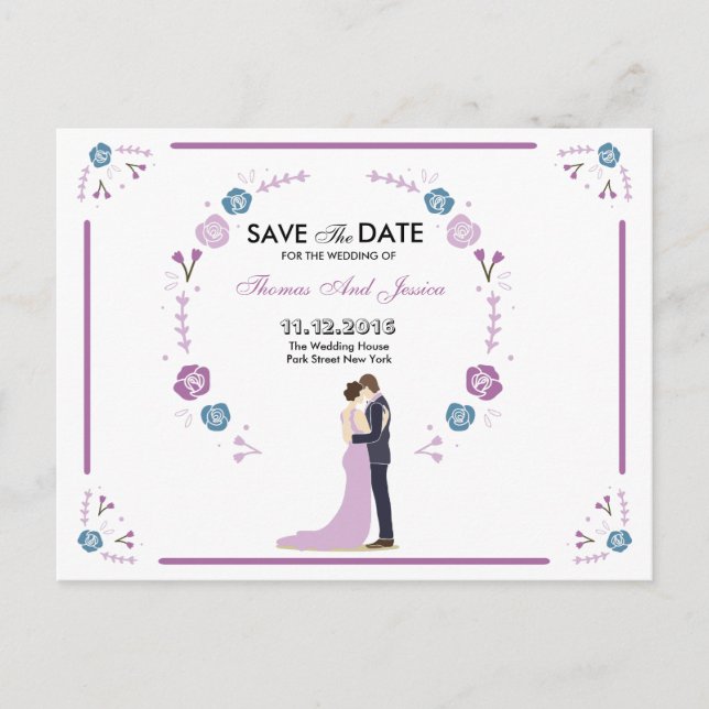 Mariage Enregistrer La Date Faire-part Carte Posta (Devant)