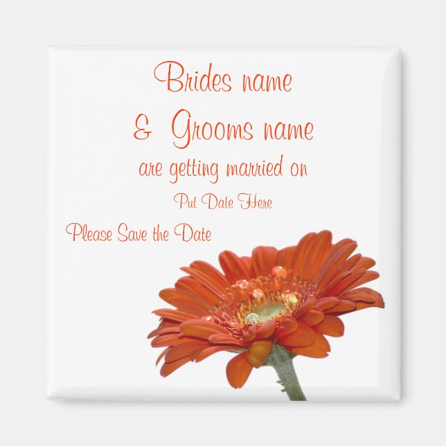 Mariage Enregistrer La Date Magnet Orange Daisy Ge (Devant)