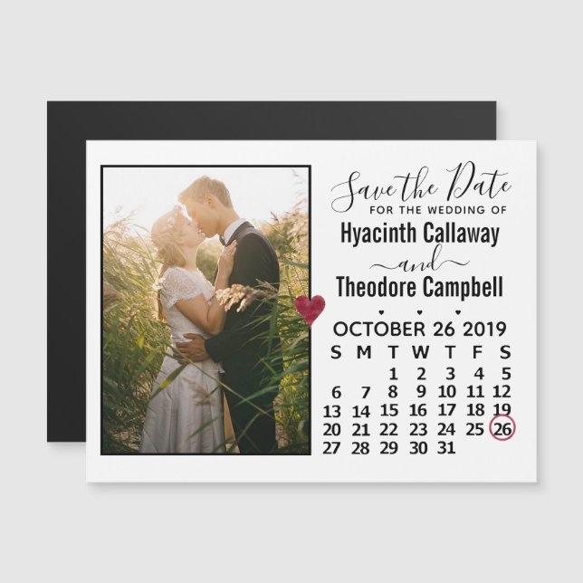 Mariage Enregistrer la date Octobre 2019 Calendrie (Devant / Derrière)