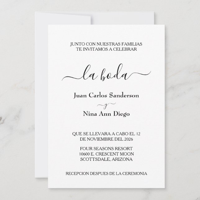 Mariage espagnol Formal Nuestra Boda Invitations (Devant)
