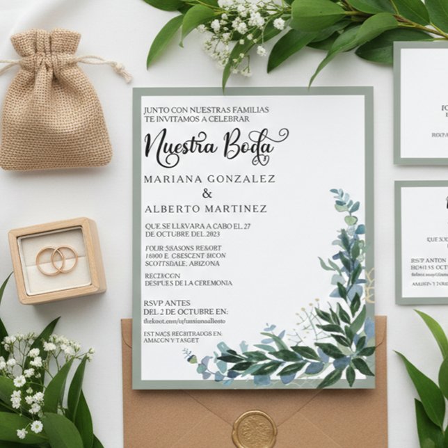 Mariage Espagnol Notre Mariage RSVP Eucalyptus  (Créateur téléchargé)