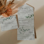 Mariage Eucalyptus botanique moderne invitation  <br><div class="desc">Eucalyptus botanique sauge vert moderne invitation mariage,  détails et carte rsvp. Design moderne et propre en bois rustique.</div>