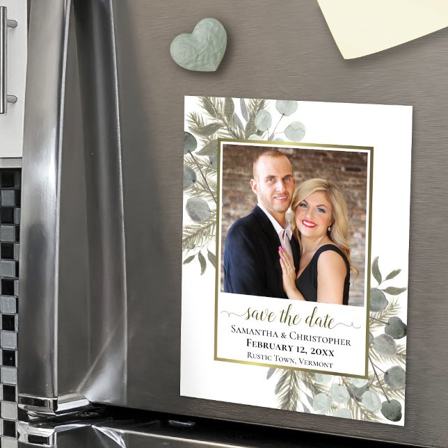 Mariage Eucalyptus Pine Save the Date Photo Magnet (On Refrigerator)