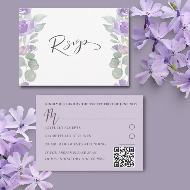 Mariage Eucalyptus Rustique Violet Floral RSVP (Créateur téléchargé)