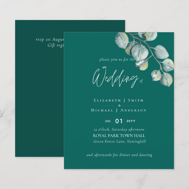 Mariage EUCALYPTUS TURQUOISE à faible budget (Devant / Derrière)