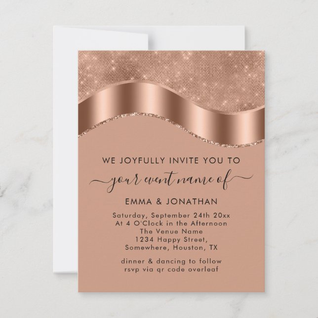 Mariage Événement Mariée Code QR Rose Frontière or (Devant)