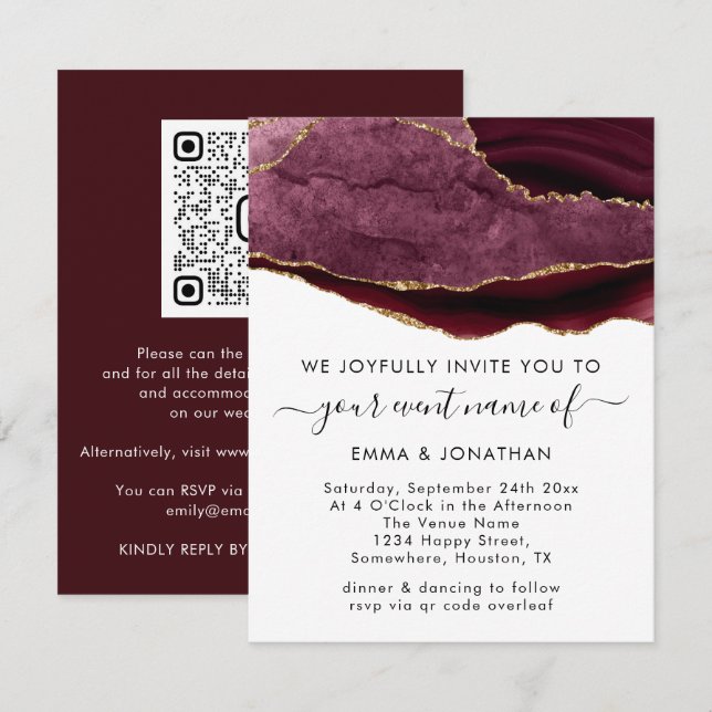 Mariage événement QR Code Bourgogne Marsala Gold (Devant / Derrière)