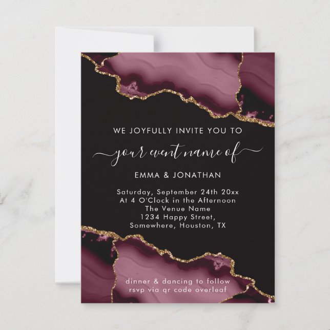 Mariage événement QR Code Rose Bourgogne Marsala N (Devant)