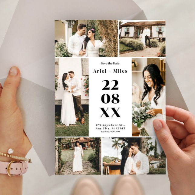 Mariage Faire-Part Éphéméride Collage Photo Modern (Modern Photo Collage Save the Date Wedding Invitation, Custom Photo Wedding)