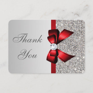 Mariage Faux Séquins Argent Bow Merci Rouge