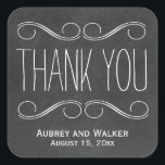 Mariage Favor Merci Chalkboard Stickers<br><div class="desc">Joli et mignon stickers de faveur de mariage avec un design texte de typographie blanche tendance qui dit merci sur un arrière - plan de tableau noir imprimé. Customisez ces élégants étiquettes avec le nom de la mariée et du marié et la date du mariage.</div>