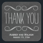 Mariage Favor Merci Chalkboard Stickers<br><div class="desc">Joli et mignon stickers de faveur de mariage avec un design texte de typographie blanche tendance qui dit merci sur un arrière - plan de tableau noir imprimé. Customisez ces élégants étiquettes avec le nom de la mariée et du marié et la date du mariage.</div>