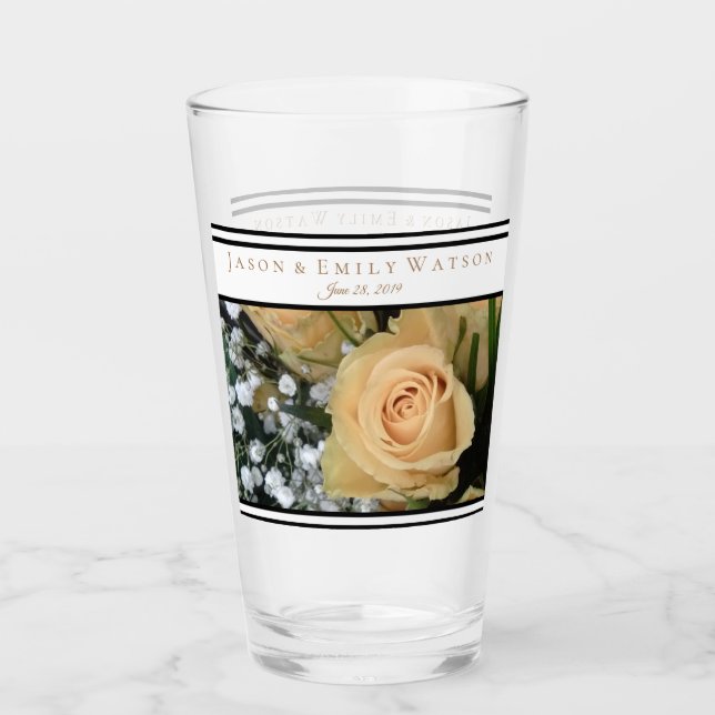 Mariage Favor Verre Roses Jaunes Accents noirs (Devant)