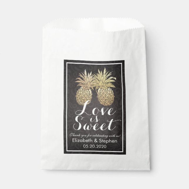 Mariage Favours Sacs Ananas Golden Couple Damask (Devant)