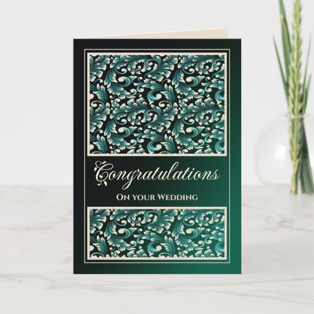 Mariage Félicitations Damask Carte verte (Devant)