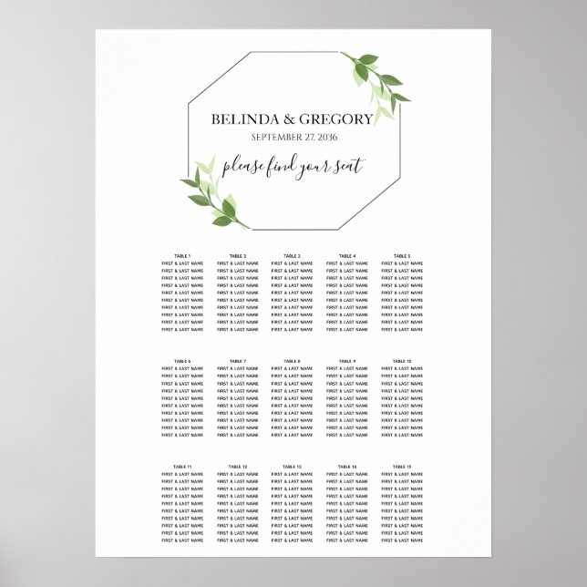 Mariage Feuille de jardin verdoyant Tableau de siè (Devant)