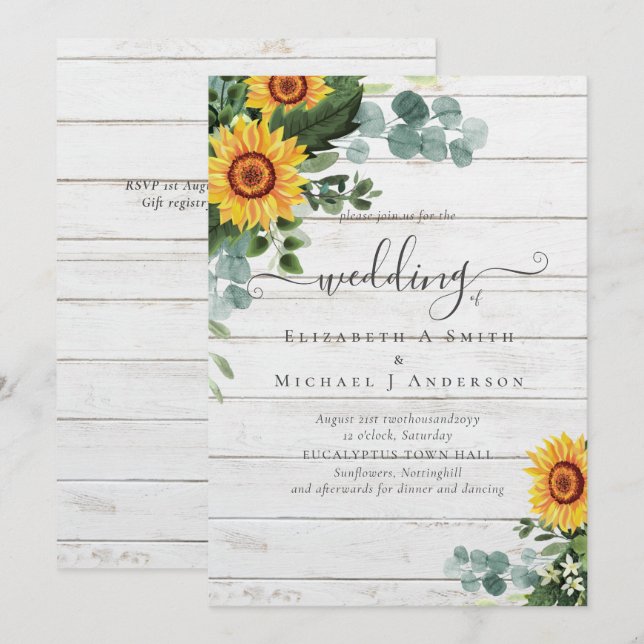 Mariage Feuille des tournesols rustiques Eucalyptu (Devant / Derrière)