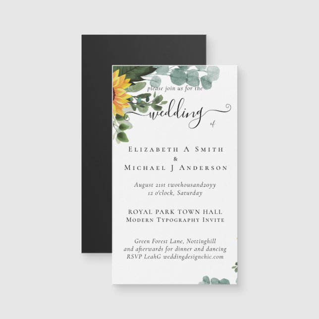 Mariage Feuille des tournesols rustiques Eucalyptu (Devant / Derrière)
