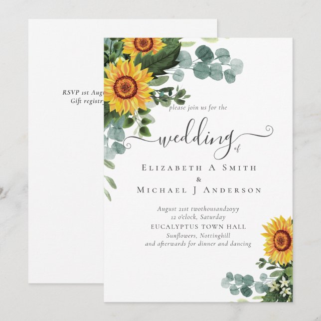 Mariage Feuille des tournesols rustiques Eucalyptu (Devant / Derrière)