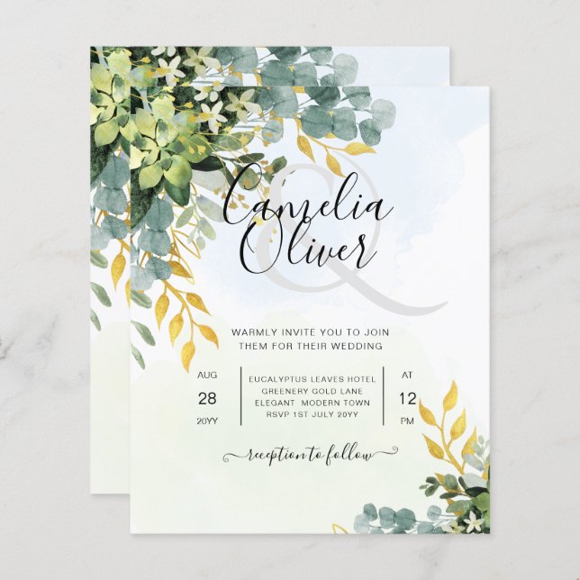 Mariage Feuille d'Eucalyptus or tout-en-1 (Devant / Derrière)