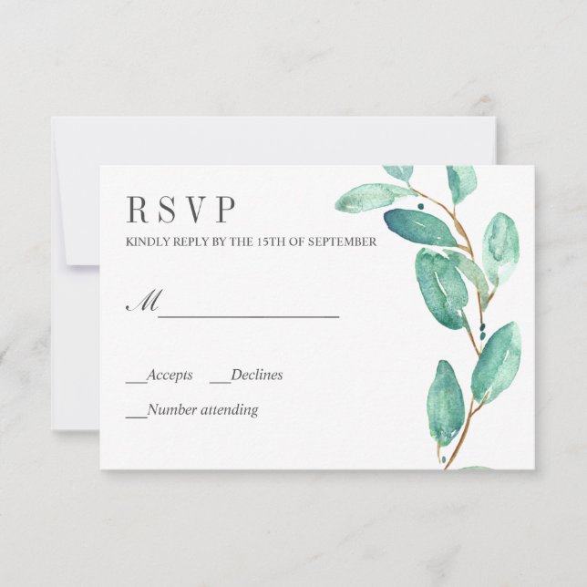 Mariage Feuille frais Eucalyptus RSVP (Devant)