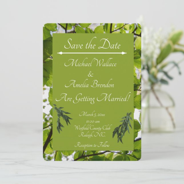 Mariage Feuille vert Enregistrer la carte de date (Debout devant)