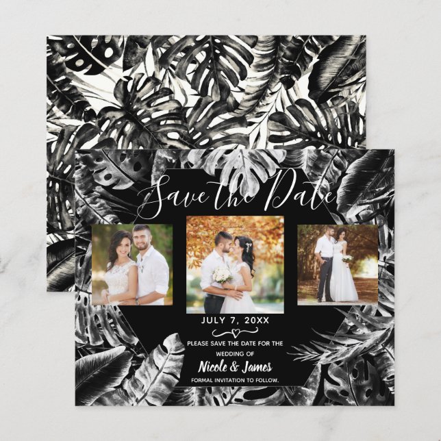 Mariage Feuilles Tropicales Noir Blanc à ne pas ma (Devant / Derrière)