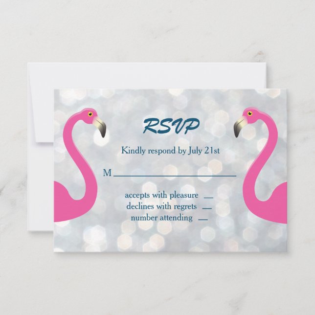 Mariage Flamant rose argenté Sparkly RSVP (Devant)