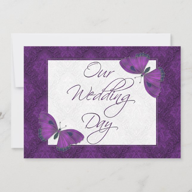 Mariage Flat Invitation Papillon Brocade violet (Devant)