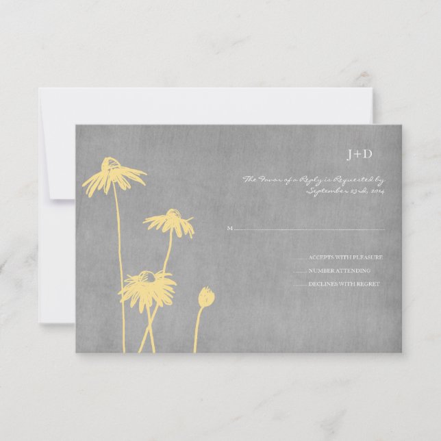 Mariage Fleur Chic Jaune et Gris RSVP (Devant)