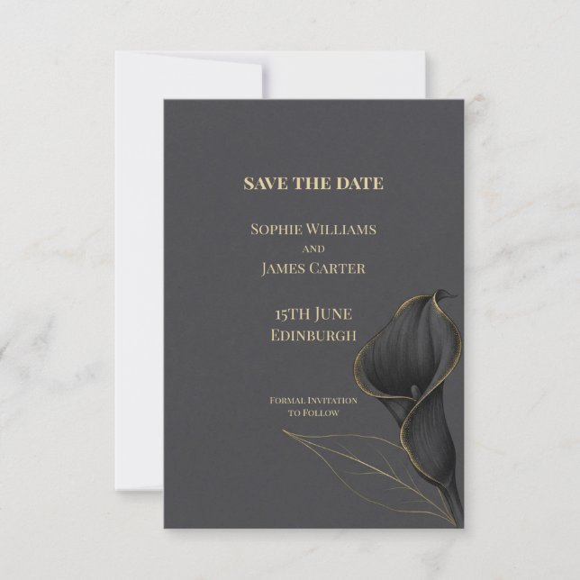 Mariage Fleur de Lys Noir Save the Date (Devant)