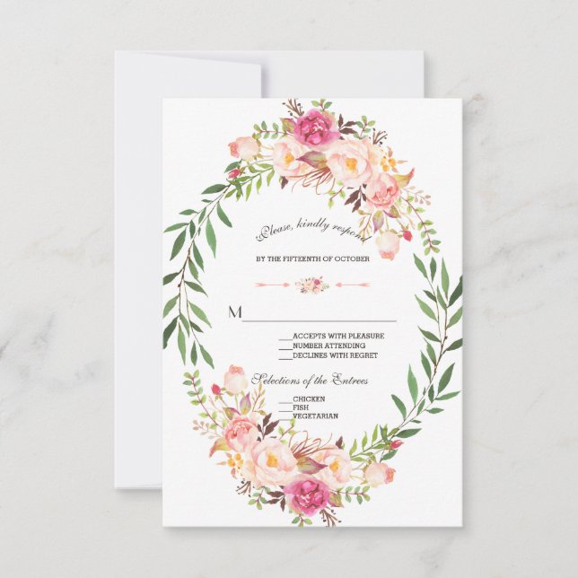 Mariage Fleur Rose Rustique Blush RSVP (Devant)