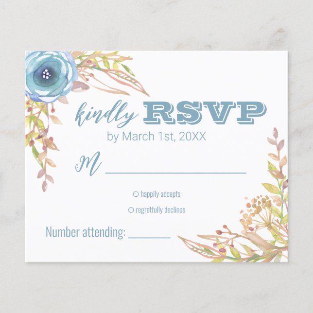 Mariage Fleur sauvage bleu Dusty RSVP (Devant)