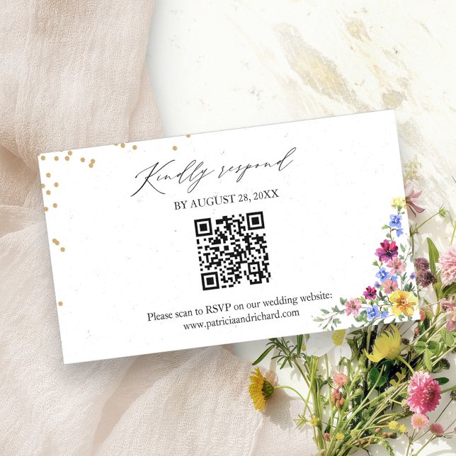 Mariage Fleur sauvage Boho QR Carte RSVP en ligne (Créateur téléchargé)