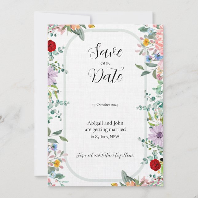 Mariage fleur sauvage Enregistrer la carte de date (Devant)