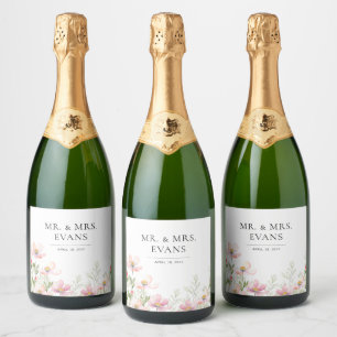 Mariage Fleur sauvage Étiquette de bouteille de vi