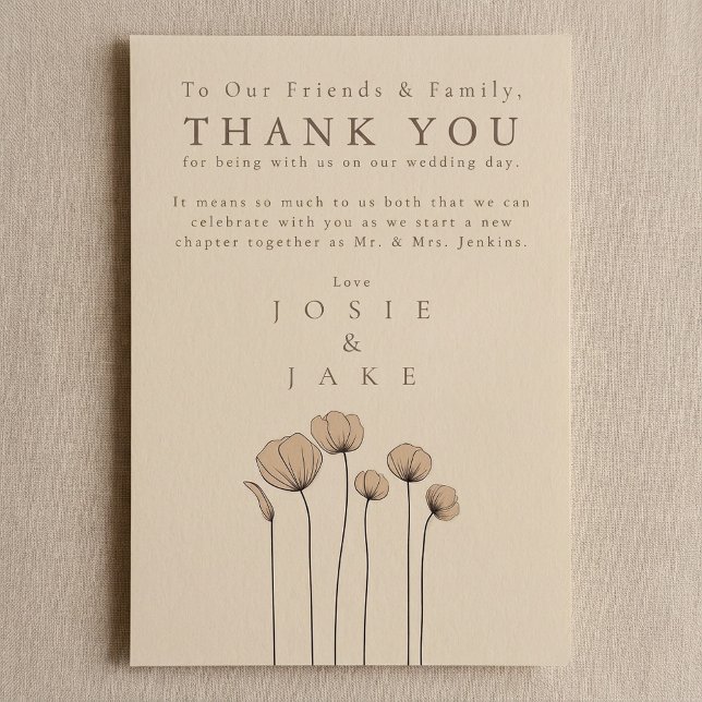 Mariage fleur sauvage moderne merci Table Card (Wildflowers modern Wedding thank you Table Card.)