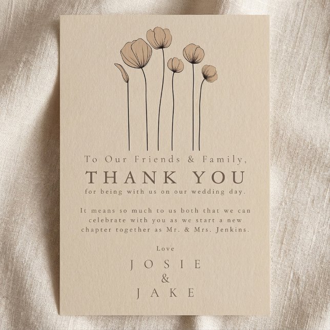 Mariage fleur sauvage moderne merci Table Card (Modern wildflowers Wedding thank you Table Card.)