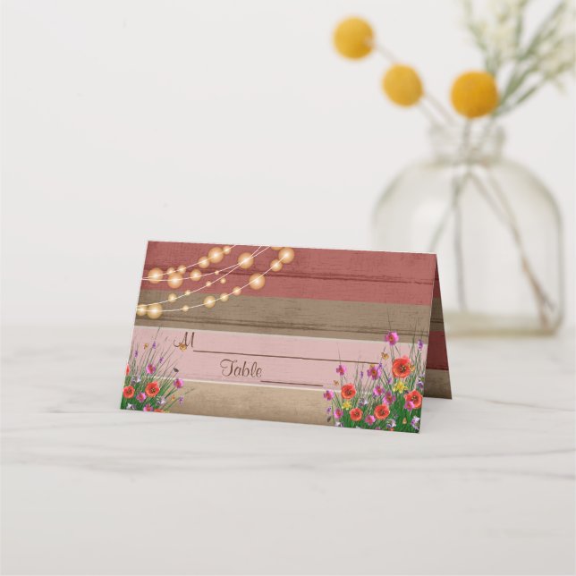 Mariage Fleur sauvage Rustic Barn Wood | Cartes (Dos)